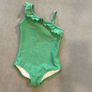 Girls 3T Hanna Andersson green swimsuit scalloped ruffle